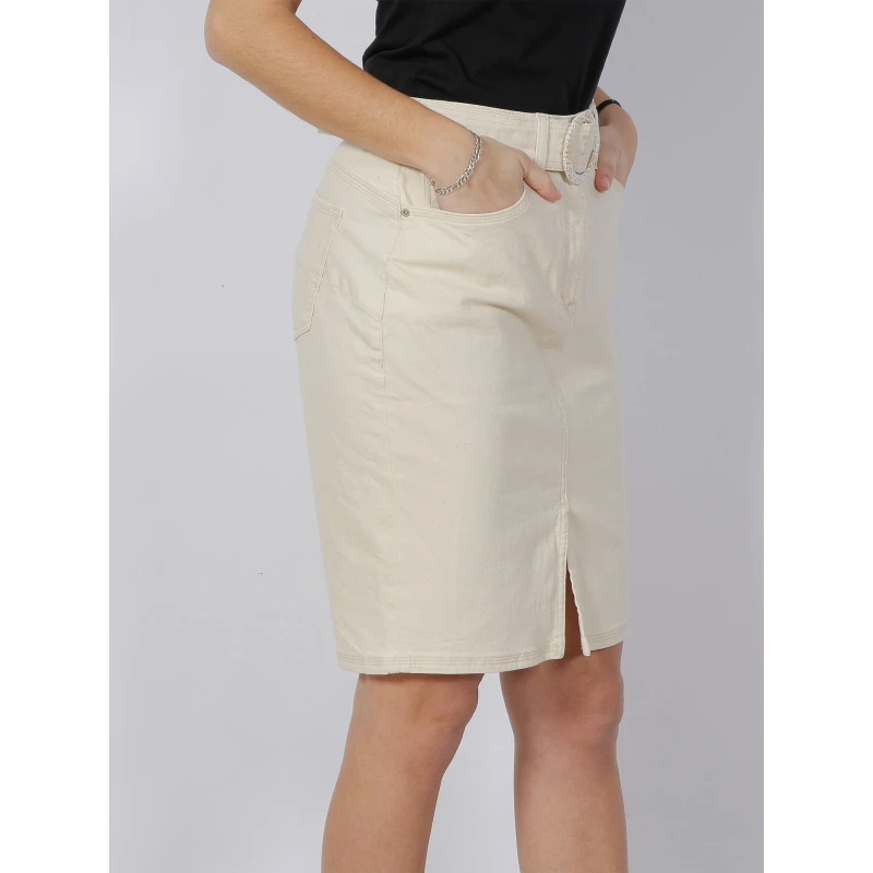 Jupe Droite Glamour Jean Push In Beige Femme - Salsa 5 Jupe Droite Glamour Jean Push In Beige Femme - Salsa – Image 3