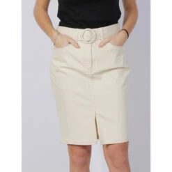 Jupe Droite Glamour Jean Push In Beige Femme - Salsa