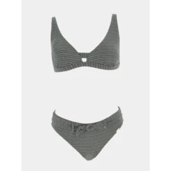 Maillot De Bain 2 Pièces Rayé Vert Femme - Grain De Sable