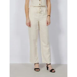 Pantalon Lin Large Pailleté Ryle Beige Femme - Vero Moda