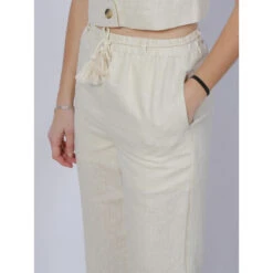 Pantalon Lin Large Pailleté Ryle Beige Femme - Vero Moda -ONLY || Vero Moda Soldes Boutique pantalon lin large paillete ryle beige femme vero moda 3