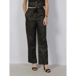 Pantalon Lin Large Pailleté Ryle Noir Vert Femme - Vero Moda