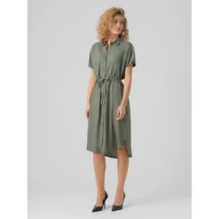 Robe Chemise Mi-longue Bumpy Kaki Femme - Vero Moda -ONLY || Vero Moda Soldes Boutique robe chemise mi longue bumpy kaki femme vero moda 2