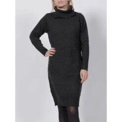 Robe Pull Col Roulé Mila Noir Femme - Deeluxe