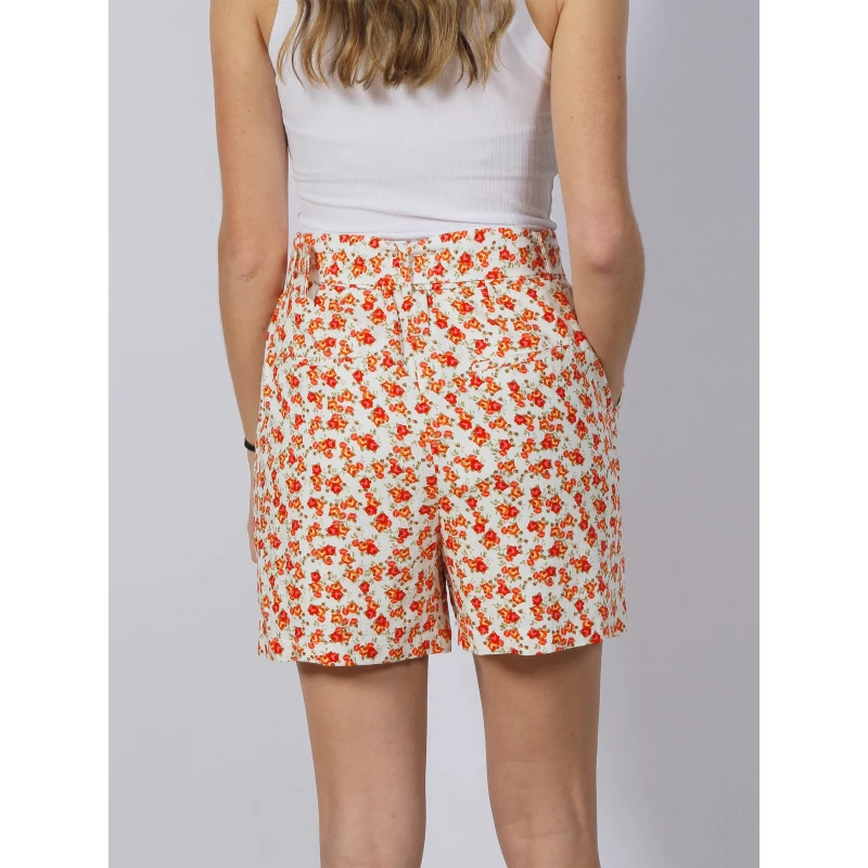 Short à Fleurs Rosie Blanc Orange Femme - Vero Moda 4 Short à Fleurs Rosie Blanc Orange Femme - Vero Moda – Image 2