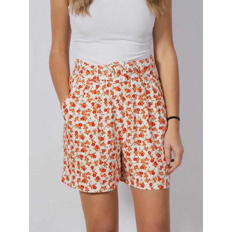 Short à Fleurs Rosie Blanc Orange Femme - Vero Moda 3 Short à Fleurs Rosie Blanc Orange Femme - Vero Moda