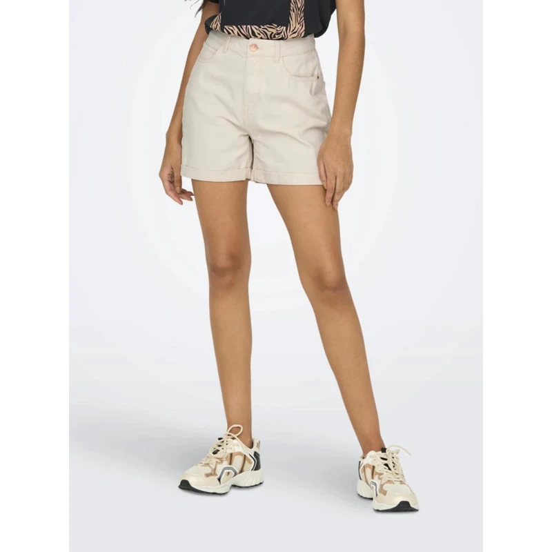 Short Mom Taille Haute Vega Beige Femme - Only 5 Short Mom Taille Haute Vega Beige Femme - Only â Image 3