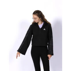 Sweat à Capuche Quarter Zip Ample Noir Femme - Adidas