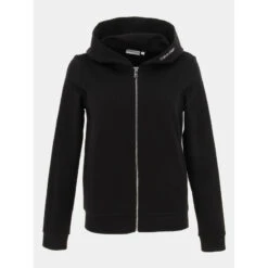 Sweat à Capuche Zip Micro Logo Noir Femme - Calvin Klein