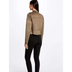 Veste Légère Suédine Crop Laurier Marron Femme - Morgan -ONLY || Vero Moda Soldes Boutique veste legere suedine crop laurier marron femme morgan 1